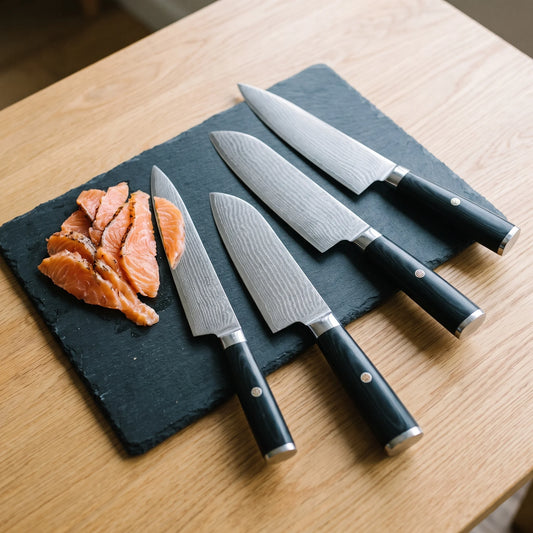 5-Piece Damascus Knife Set – Hochodo, in use