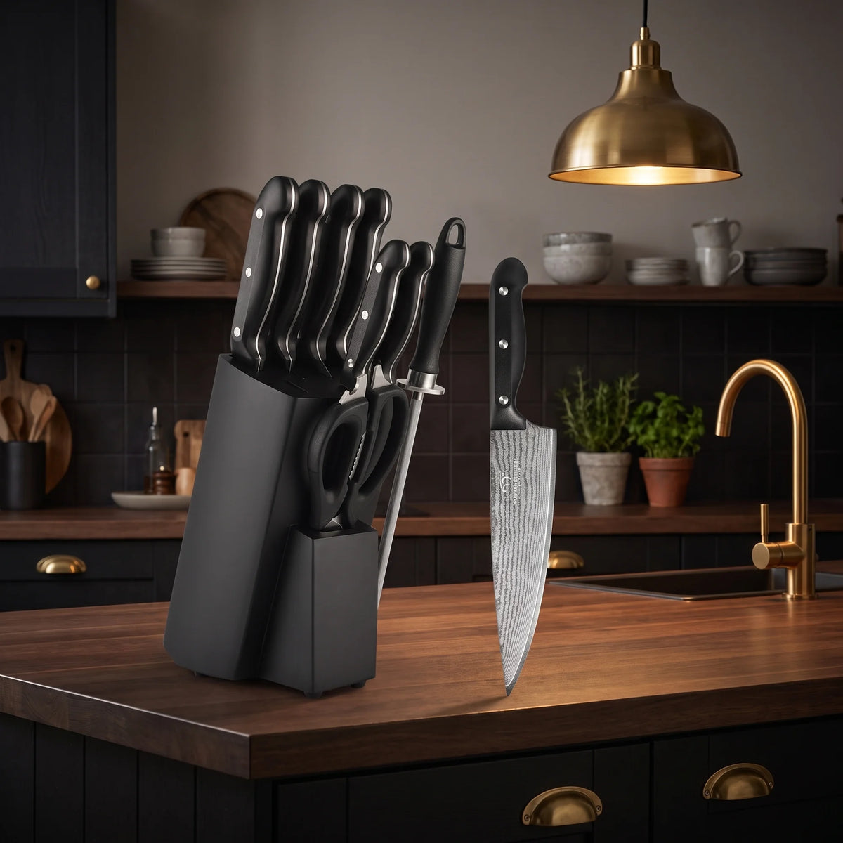 9-Piece Black Knife Block Set – Hochodo, in the kitchen
