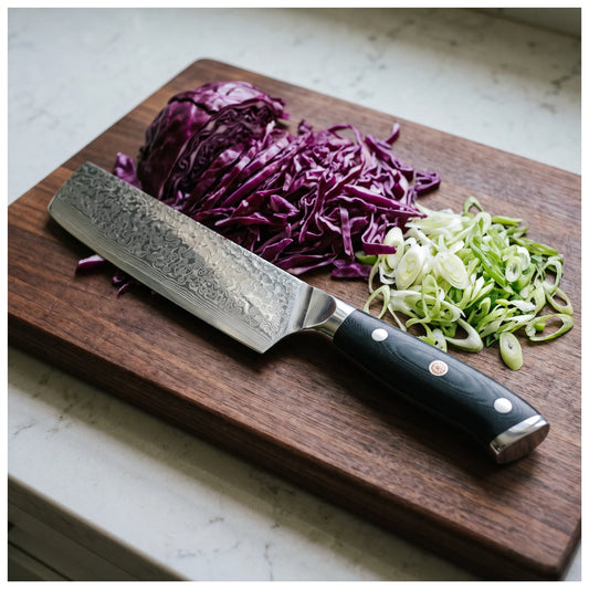 Hammered Nakiri Knife 7" – Hochodo, in use