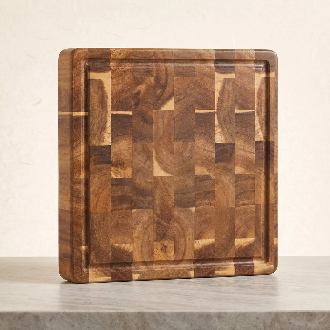 End-grain acacia wooden cutting board