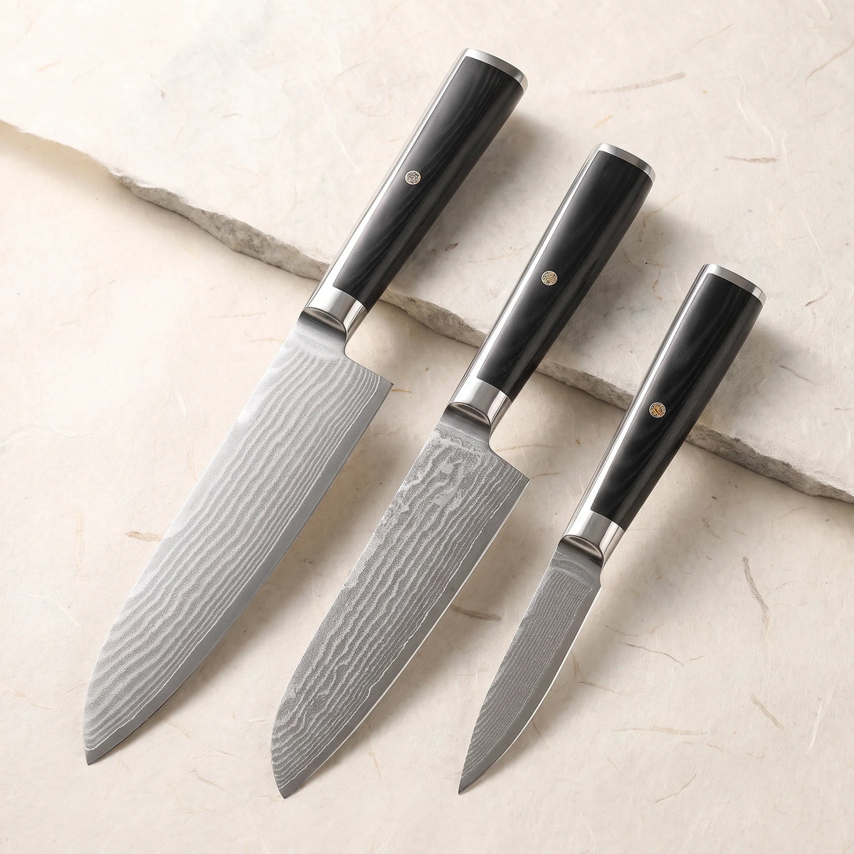 3-Piece Damascus Knife Set – Hochodo, main view