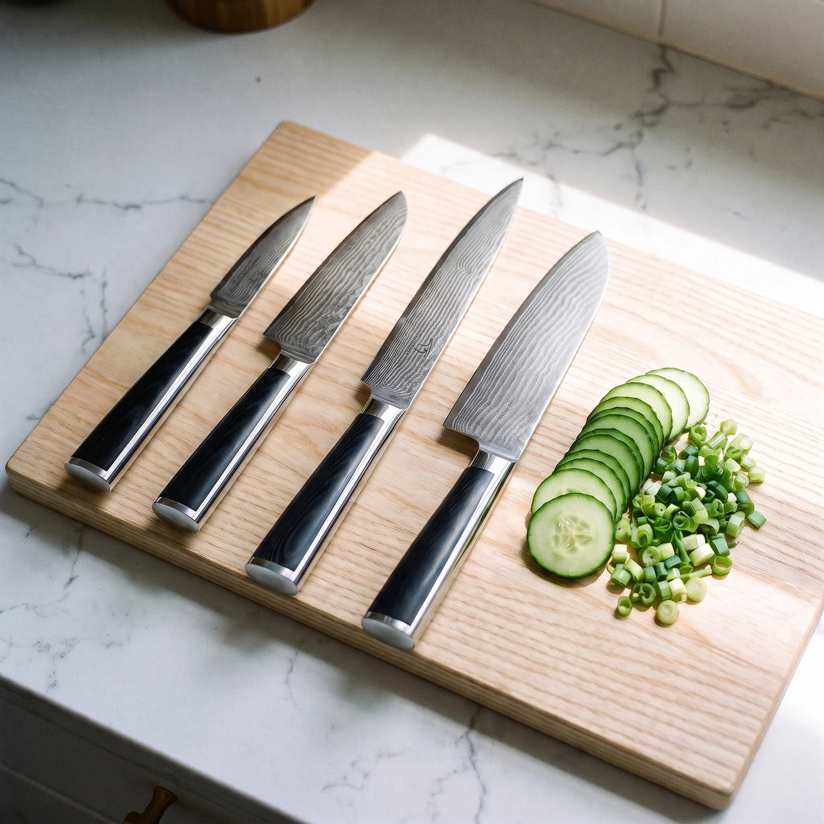 4-Piece Damascus Knife Set – Hochodo, in use