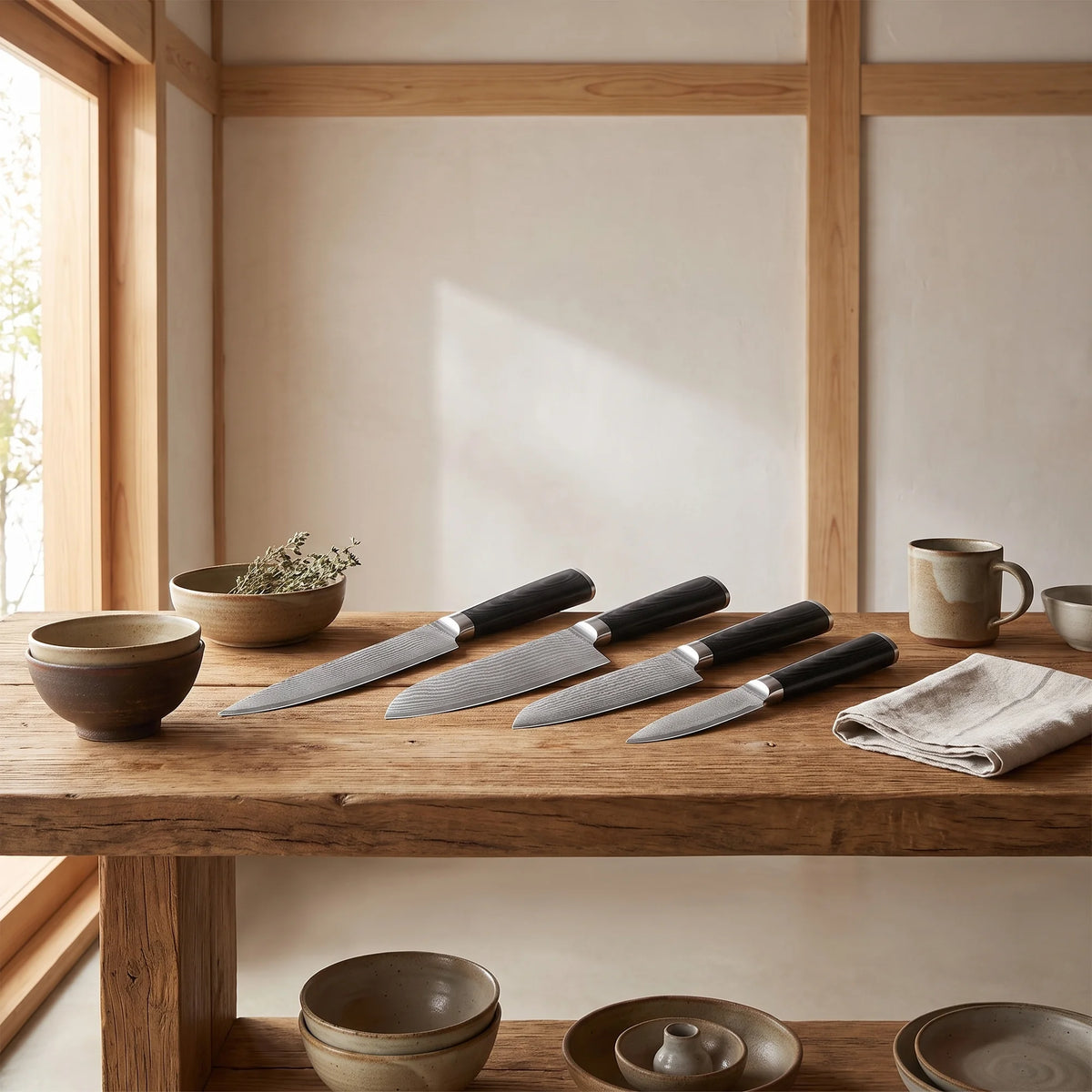 4-Piece Damascus Knife Set – Hochodo, in the kitchen