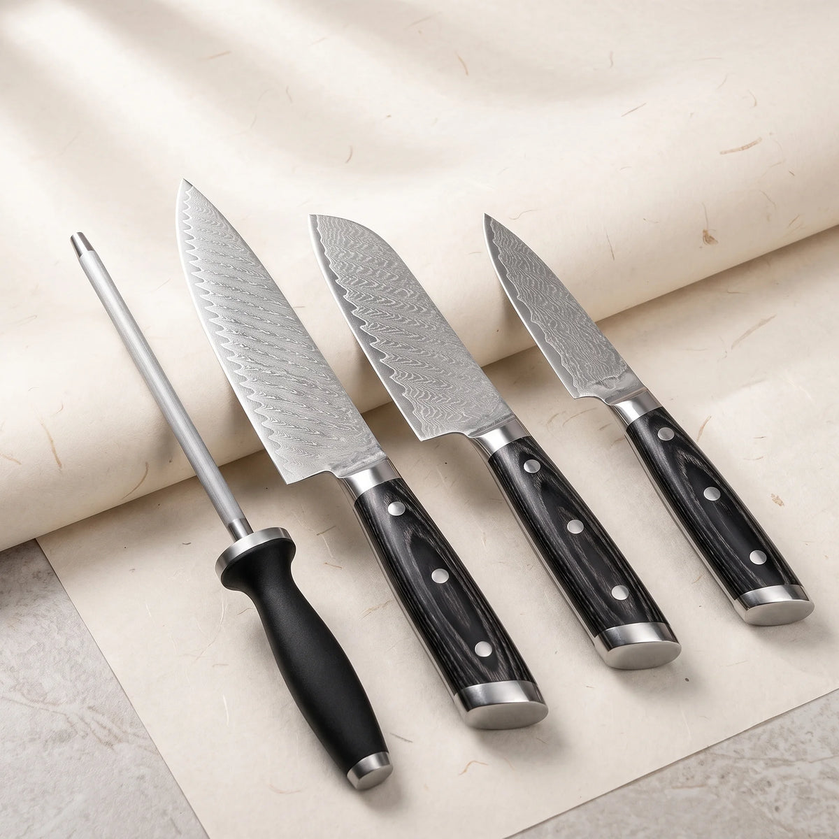 4-Piece Pakkawood Knife Set – Hochodo, three-quarter view