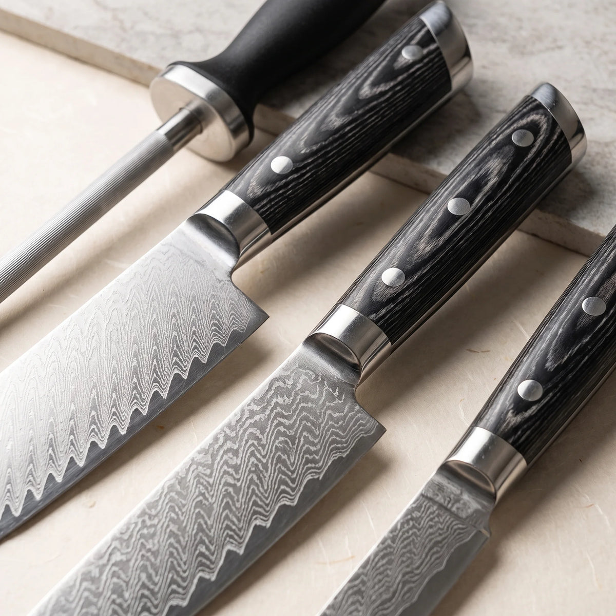 4-Piece Pakkawood Knife Set – Hochodo, blade and material detail