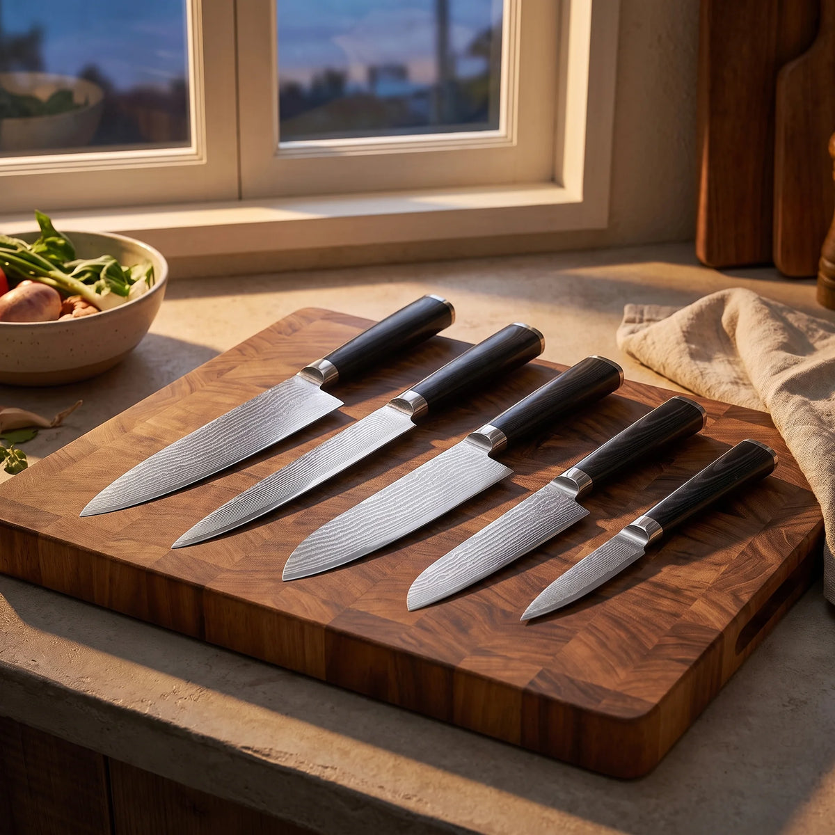 5-Piece Damascus Knife Set – Hochodo, in the kitchen