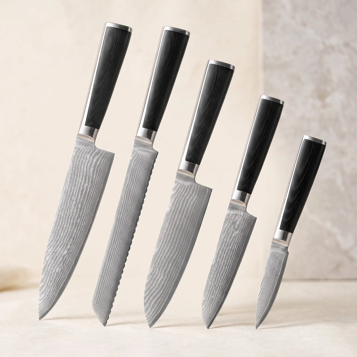 5-Piece Set with Bread Knife – Hochodo, three-quarter view