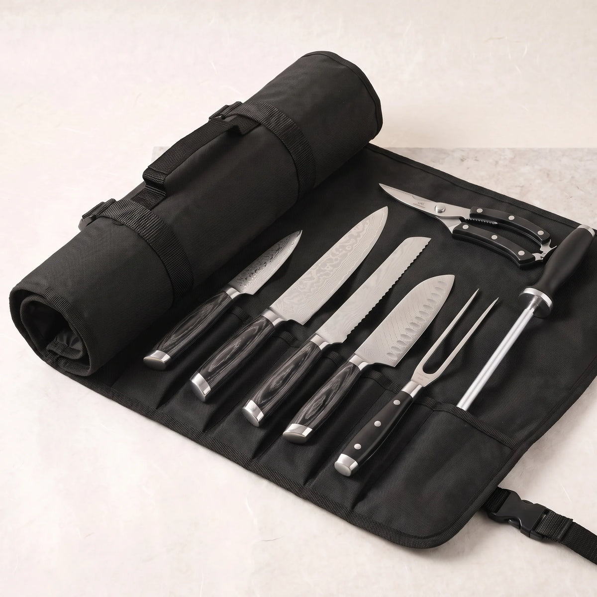 8-Piece Chef's Knife Roll Set – Hochodo, three-quarter view