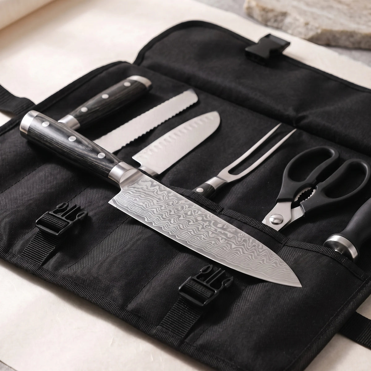 8-Piece Chef's Knife Roll Set – Hochodo, blade and material detail