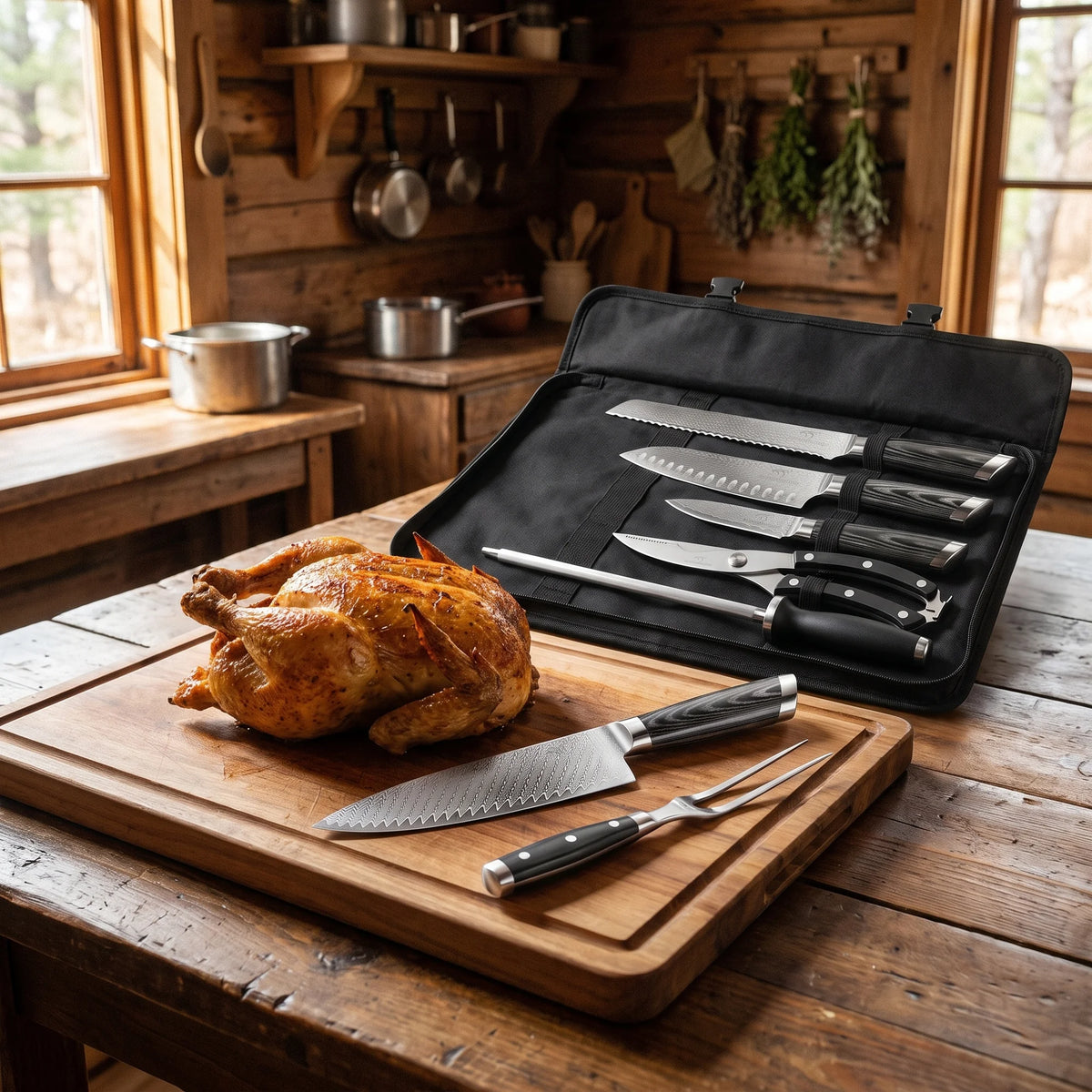 8-Piece Chef's Knife Roll Set – Hochodo, in use