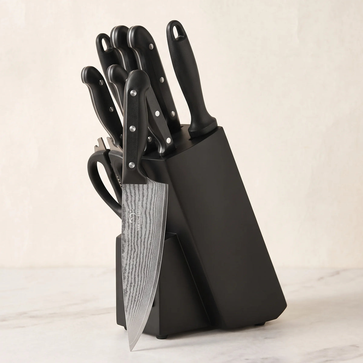 9-Piece Black Knife Block Set – Hochodo, three-quarter view