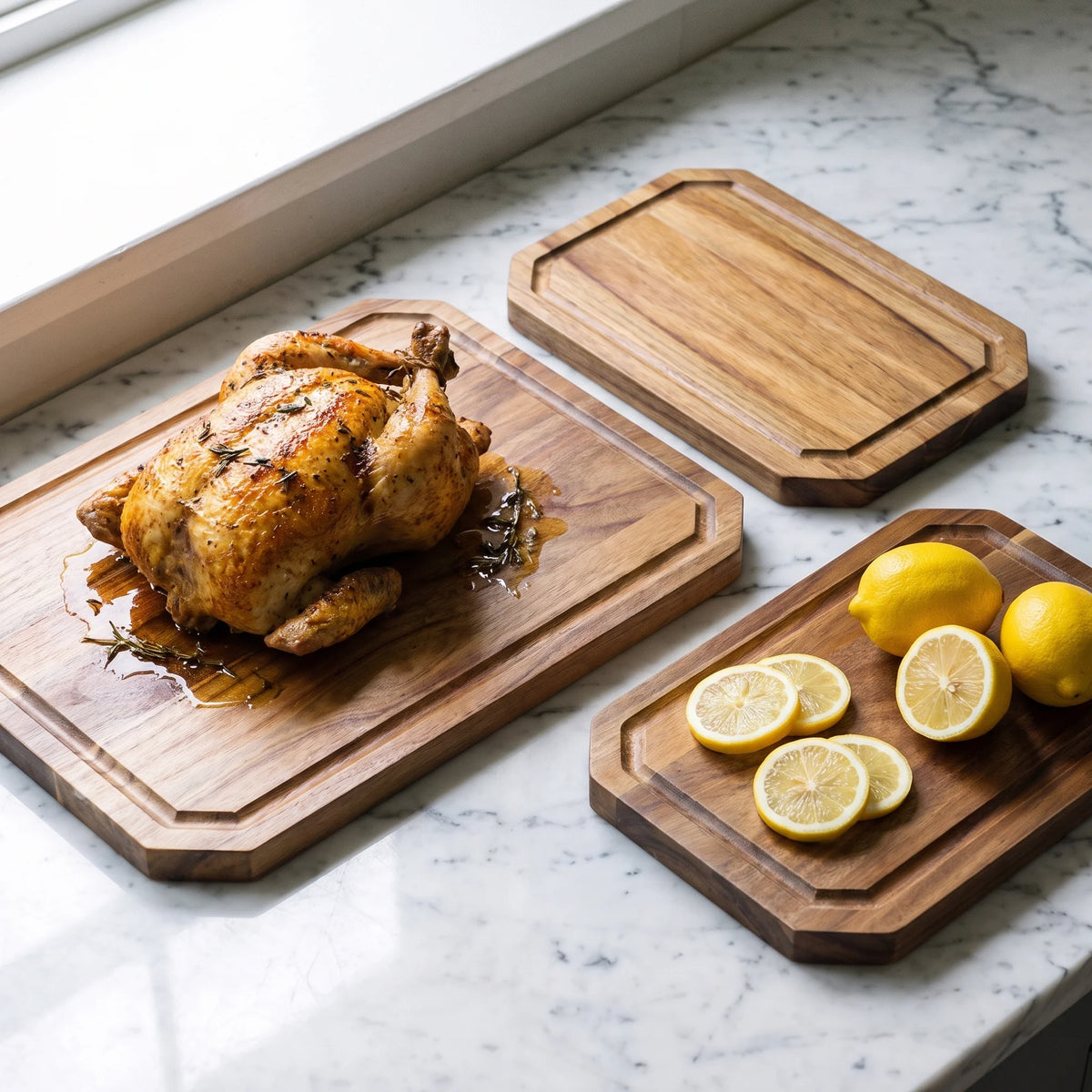 Acacia Cutting Board Set (3) – Hochodo, in use