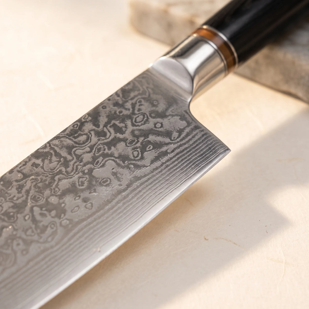 Damascus Chef Knife 8" – Hochodo, blade and material detail