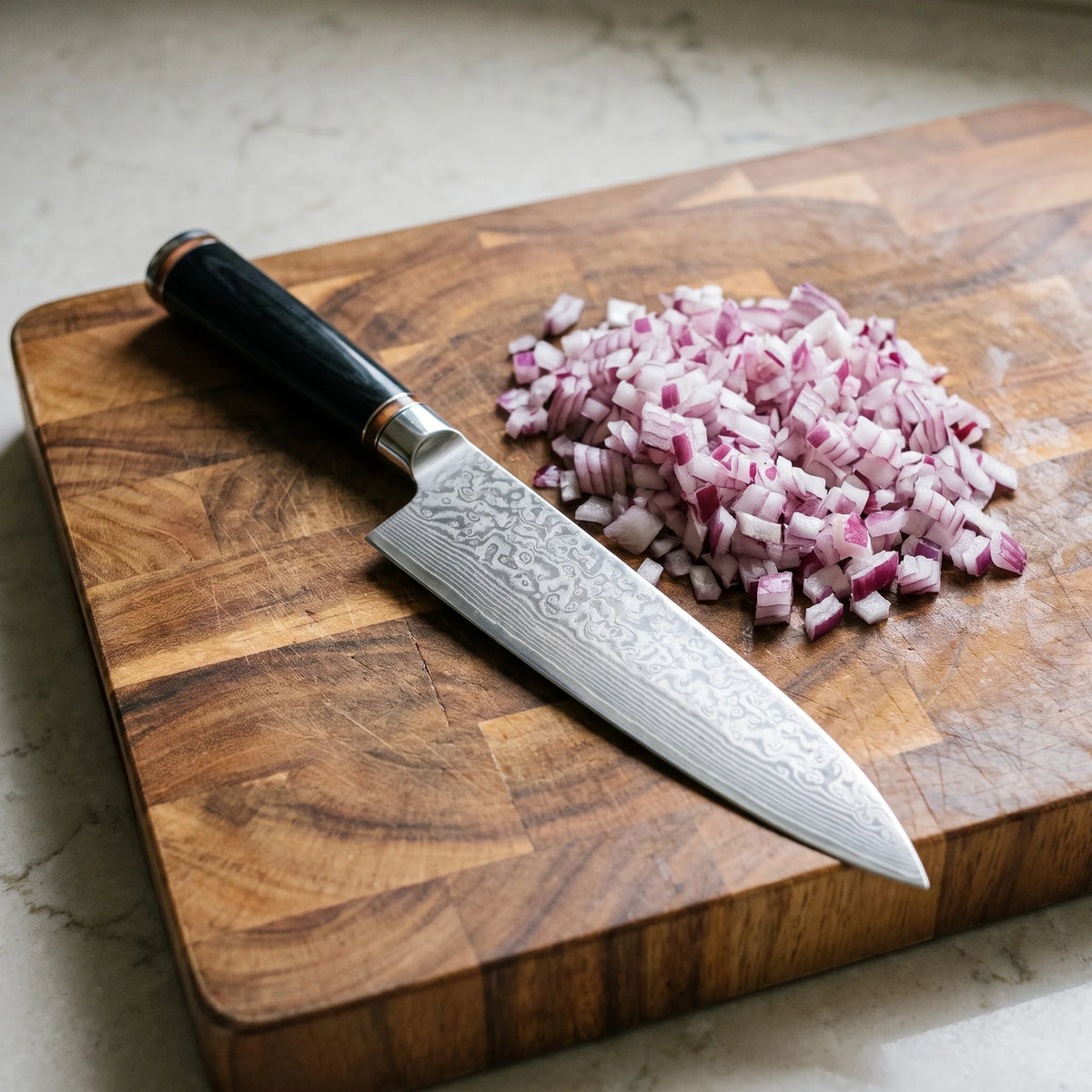 Damascus Chef Knife 8" – Hochodo, in use
