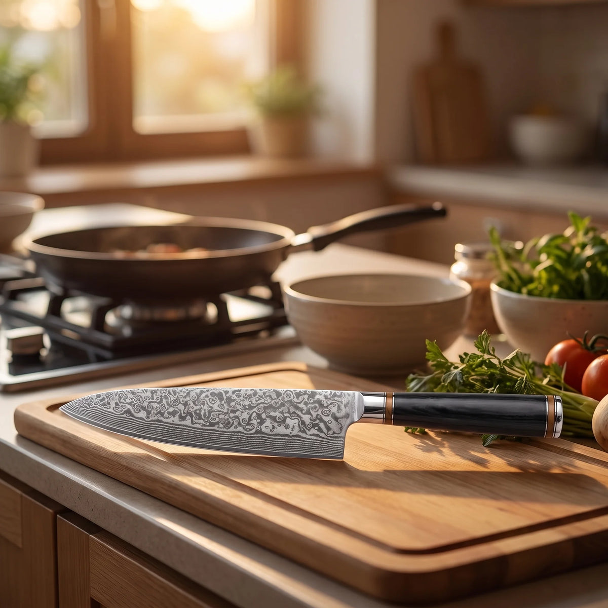 Damascus Chef Knife 8" – Hochodo, in the kitchen