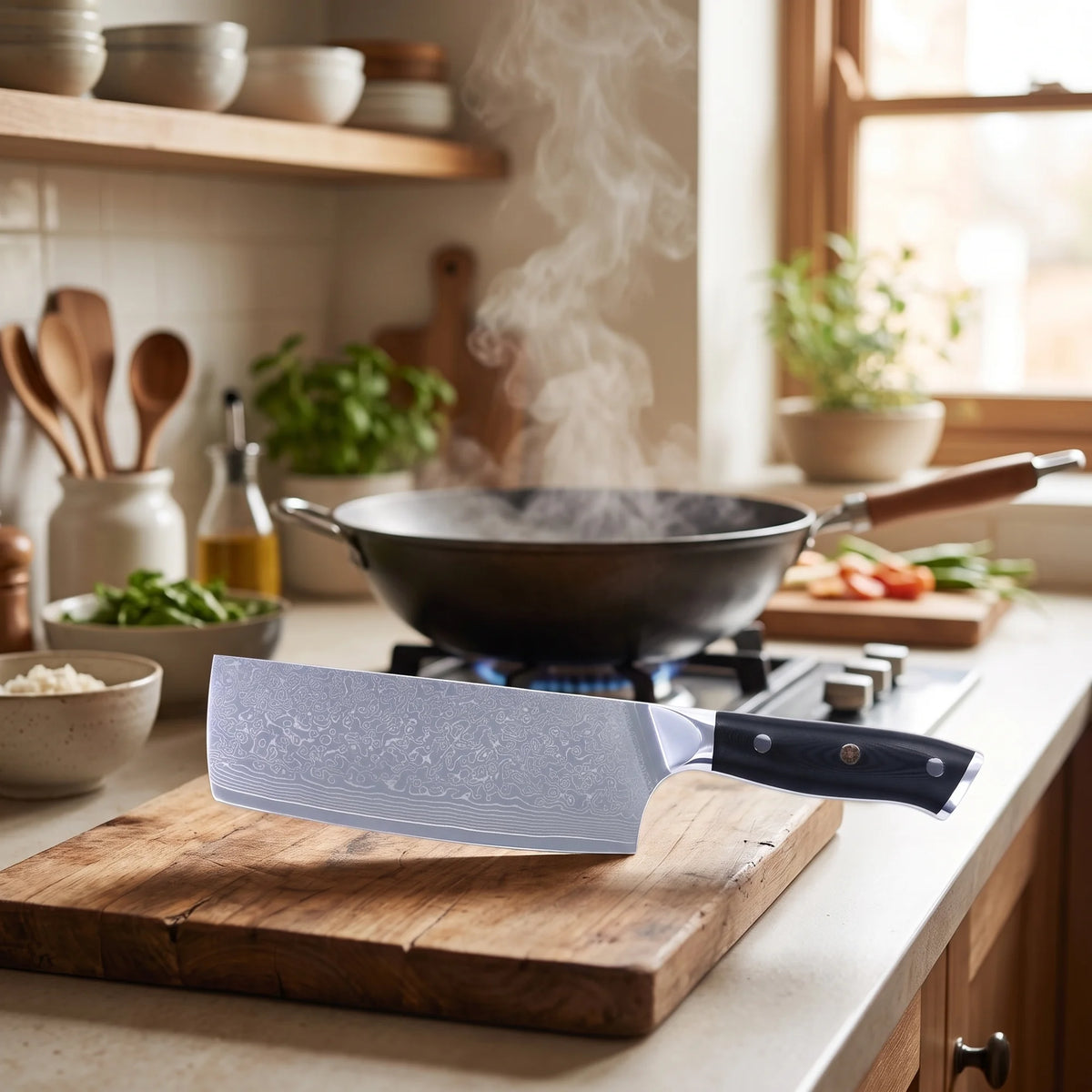 Damascus Cleaver 6.6" – Hochodo, in the kitchen