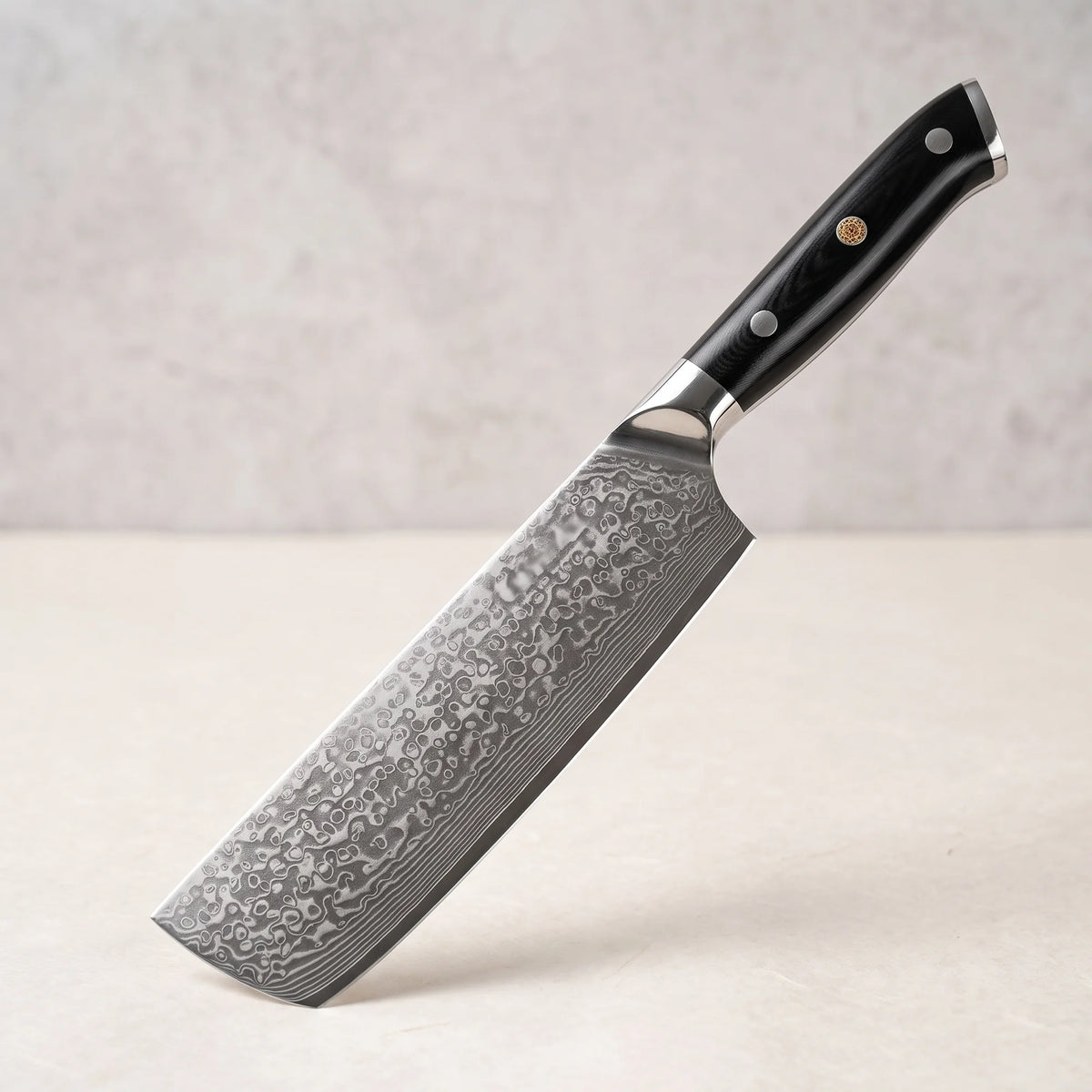 Damascus Nakiri Knife 7" – Hochodo, three-quarter view