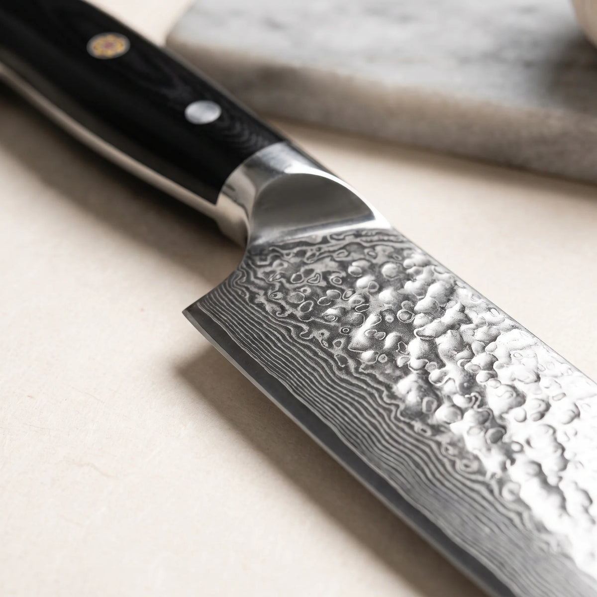 Damascus Nakiri Knife 7" – Hochodo, blade and material detail