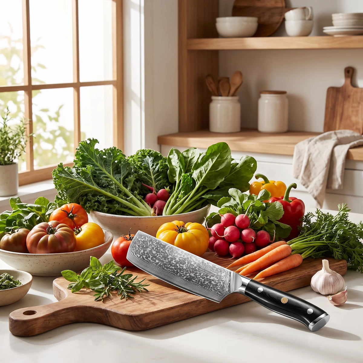 Damascus Nakiri Knife 7" – Hochodo, in the kitchen
