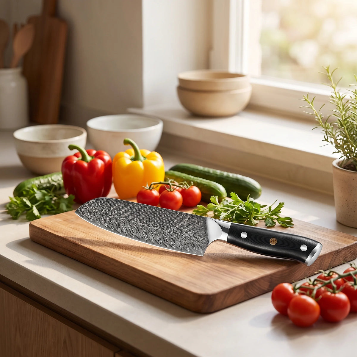 Damascus Santoku Knife 7" – Hochodo, in the kitchen