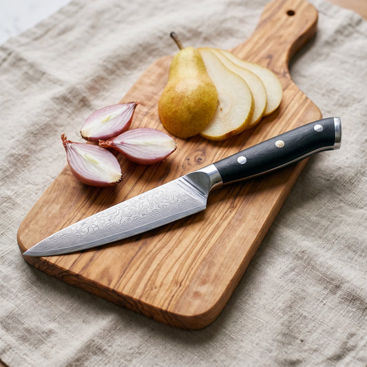 Damascus Utility Knife 4.8" – Hochodo, in use