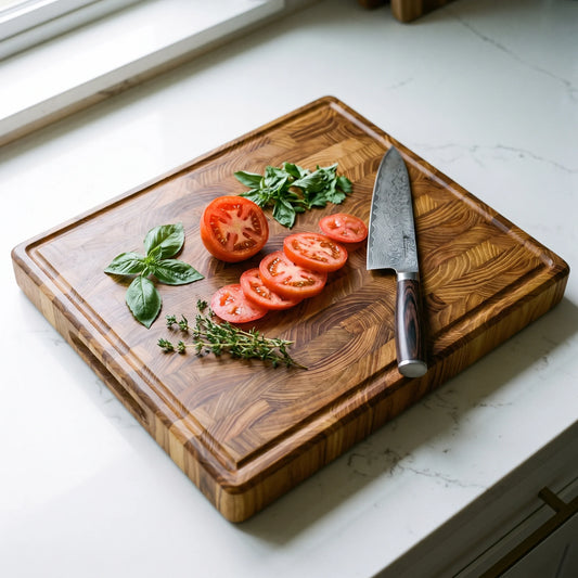 End-Grain Teak Board – Hochodo, in use
