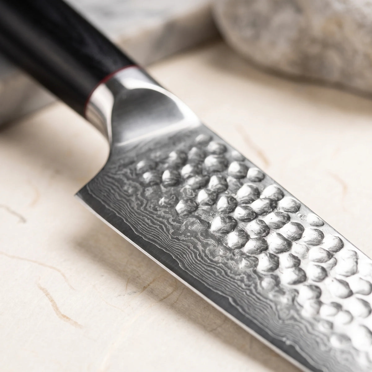 Hammered Chef Knife 7" – Hochodo, blade and material detail