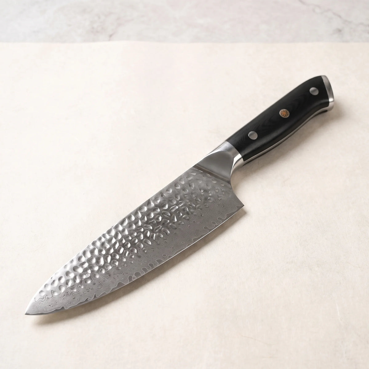Hammered Chef Knife 8" – Hochodo, three-quarter view