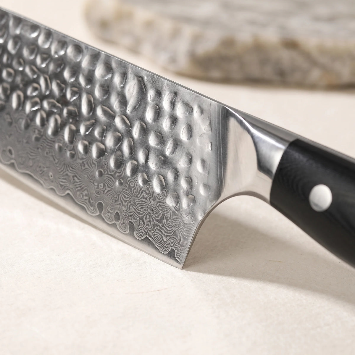 Hammered Chef Knife 8" – Hochodo, blade and material detail