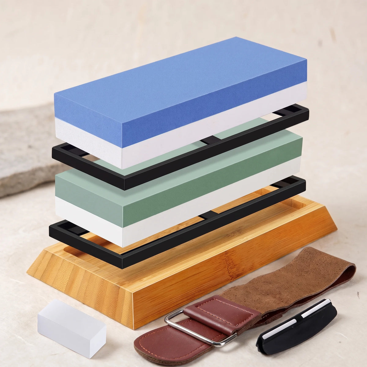 Whetstone Kit + Leather Strop – Hochodo, three-quarter view